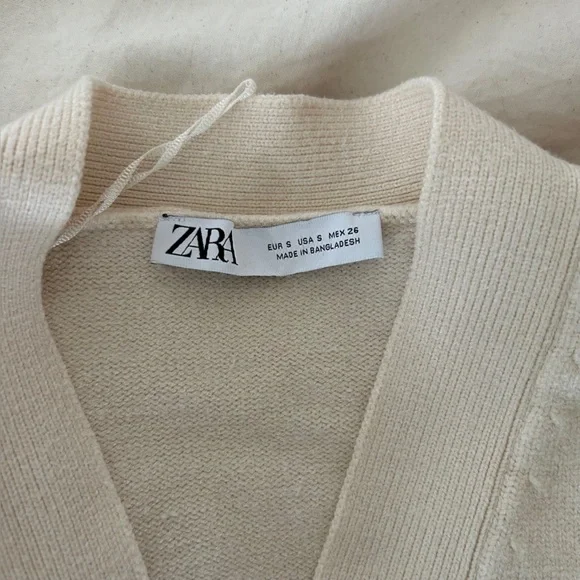 ZARA Striped Cardigan Sweater Cream Black Size S | Button Front Coastal Chic - Picture 4 of 4